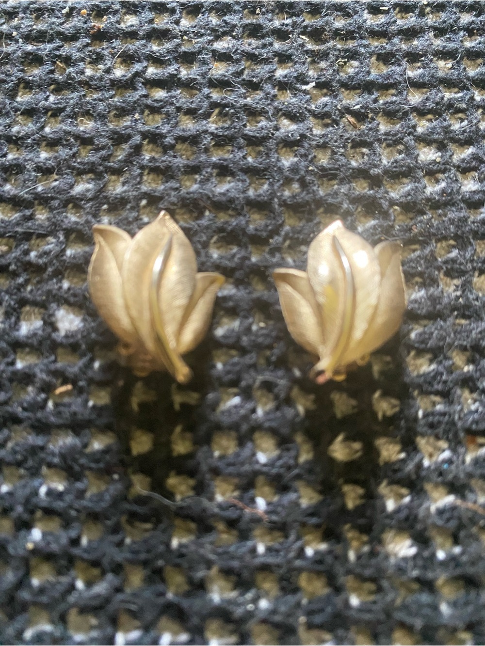 (BB7) Vintage Brushed Gold Tone Leaf Shape Clip On Earrings